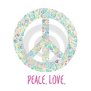 Vector illustration of peace sign on blue background. Template for International Peace Day.