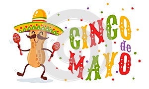Vector illustration of peanut in sombrero for Cinco de mayo festival