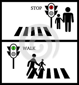 Crosswalk, Stop, Pedestrain and traffic lights on a white background photo