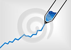 Vector illustration of pen drawing a business growth chart with blue ink in flat design