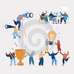 Vector illustration of people characters. Team, teamwork, Idea, winner, research, investigations, inclusion of people