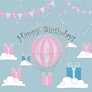 Vector Illustration. Perfect to Birthday cards, postcards, stickers, labels, banners, posters and other things hith balloon and gi