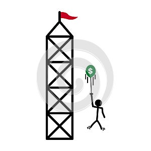Vector illustration of a person achieving success with a shortcut using money