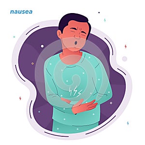 Vector illustration of a person who is experiencing discomfort. A person in a slightly bent position holds his stomach with his