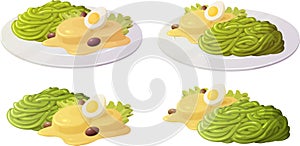 Vector illustration of the peruvian food dish tallarines verdes con papa a la huancaina photo