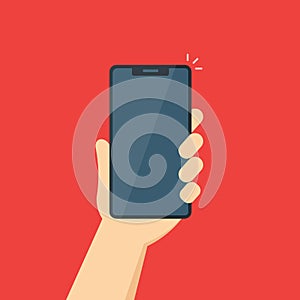 Vector illustration of a phone in a man`s hand