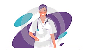 Vector illustration of a physician, doctor, therapist with stethoscope