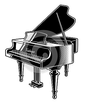 Vector illustration of the piano on white background