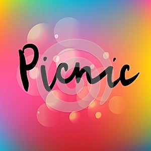 Vector illustration picnic. Hand-drawn lettering with pink texture background