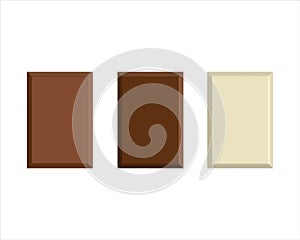 Vector illustration of pieces of dark and white chocolate on a white isolated background. Flat design. Realistic