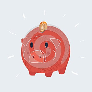 Vector illustration of Piggy bank. Money box with coin isolated on a white background.