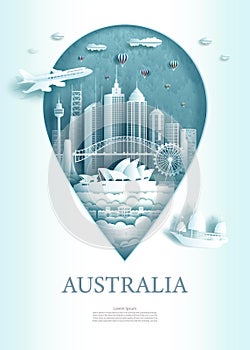 Vector illustration pin point symbol. Travel Australia architecture monument pin