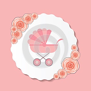Vector Illustration of Pink Baby Carriage for