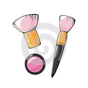 Vector illustration of pink blush and makeup brush