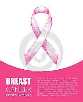 Vector illustration with pink ribbon on white background. Breast Cancer Awareness Month symbol.