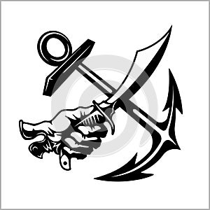 Vector illustration pirate emblem with crossed siber anchor