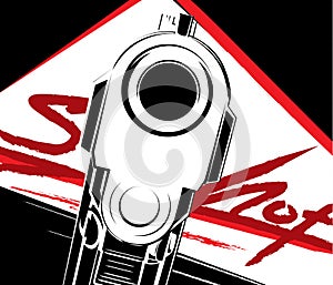 Vector illustration pistol. Criminal arm pistol gun and danger military weapon.