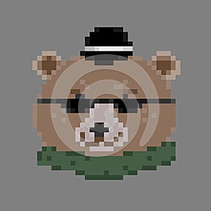 Vector illustration of a pixel bear with a motorcycle helmet