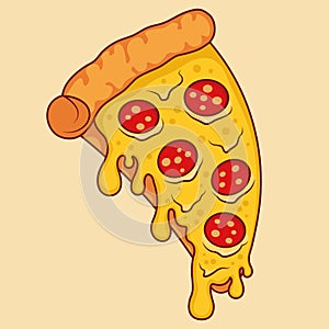 vector illustration of pizza stuffed with sausage and cheese. vector slice of pizza. cartoon style pizza