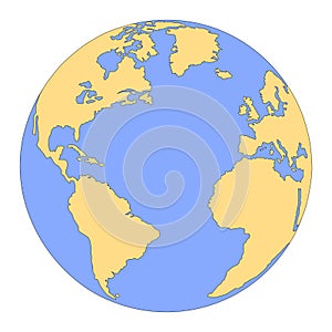 Vector illustration of Planet Earth with continents America, Africa, Europe and Atlantic Ocean.