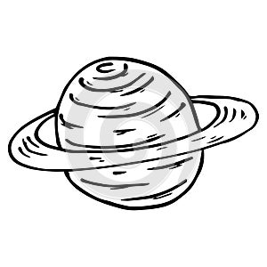 Planet with rings icon. Vector illustration of the planet Saturn. Hand drawn planet with rings, Saturn