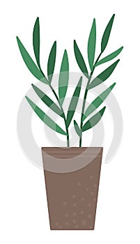 Vector illustration of plant in pot with green leaves. Flat trendy hand drawn houseplant for home gardening design. Beautiful