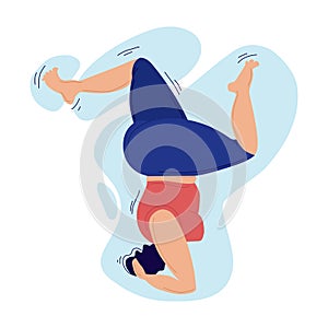Vector illustration of a plump woman doing sports. Gymnastics. The concept of a healthy lifestyle. Icon.