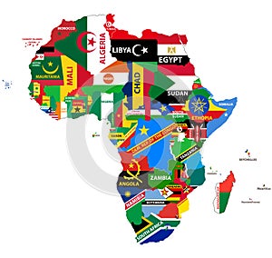 Vector political map of Africa with all country flags photo