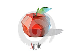 Vector illustration of polygonal red apple with leaf, modern low poly icon