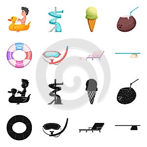 Vector illustration of pool and swimming icon. Set of pool and activity stock symbol for web.