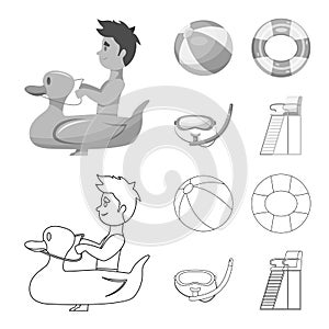 Vector illustration of pool and swimming logo. Set of pool and activity stock symbol for web.