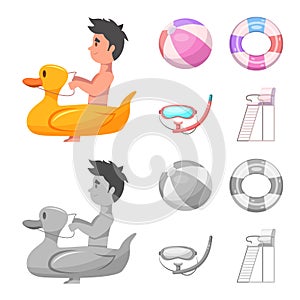 Vector illustration of pool and swimming sign. Collection of pool and activity vector icon for stock.