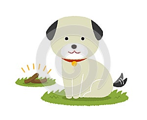 Vector illustration of a pooping dog clean up after your dog