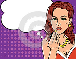 Vector illustration in pop art style of womens doing makeup. photo