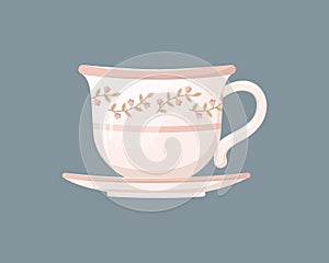 Vector illustration of a porcelain mug with a saucer from a vintage service