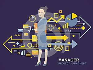 Vector illustration portrait of a woman manager keeps a folder w