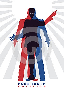 Vector illustration of Post-truth politics. Two male silhouettes in suits, who constitute the other silhouettes.
