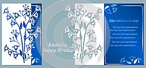 Vector illustration Postcard. Invitation and greeting card. Pattern for the laser cut. flower white. flower. leaf. bell flower