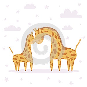 Vector illustration for a poster of mom and baby giraffe