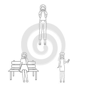 Vector illustration of posture and mood icon. Set of posture and female vector icon for stock.