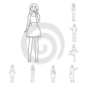 Vector illustration of posture and mood sign. Collection of posture and female stock vector illustration.