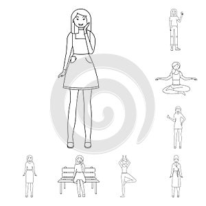 Vector illustration of posture and mood symbol. Collection of posture and female stock vector illustration.