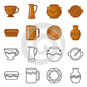 Vector illustration of pottery and ware icon. Set of pottery and clayware stock symbol for web.
