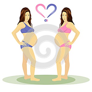 Vector illustration of pregnancy, pregnant underwear, boy or girl, question, waiting for baby