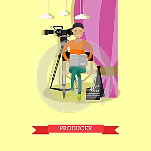 Vector illustration of producer reading screenplay in flat style