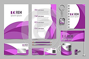 Vector Illustration of Professional Universal Branding Design Kit in Purple Colors