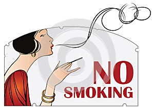 Vector illustration. Prohibition of smoking. Woman with a cigarette.