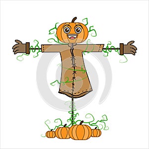 Vector illustration of pumpkin man in autumn