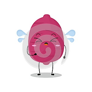 Vector illustration of purple sweet potato character with cute expression, tubers, cry, sad