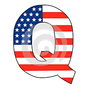 Vector illustration of `Q` letter filled with the USA flag print